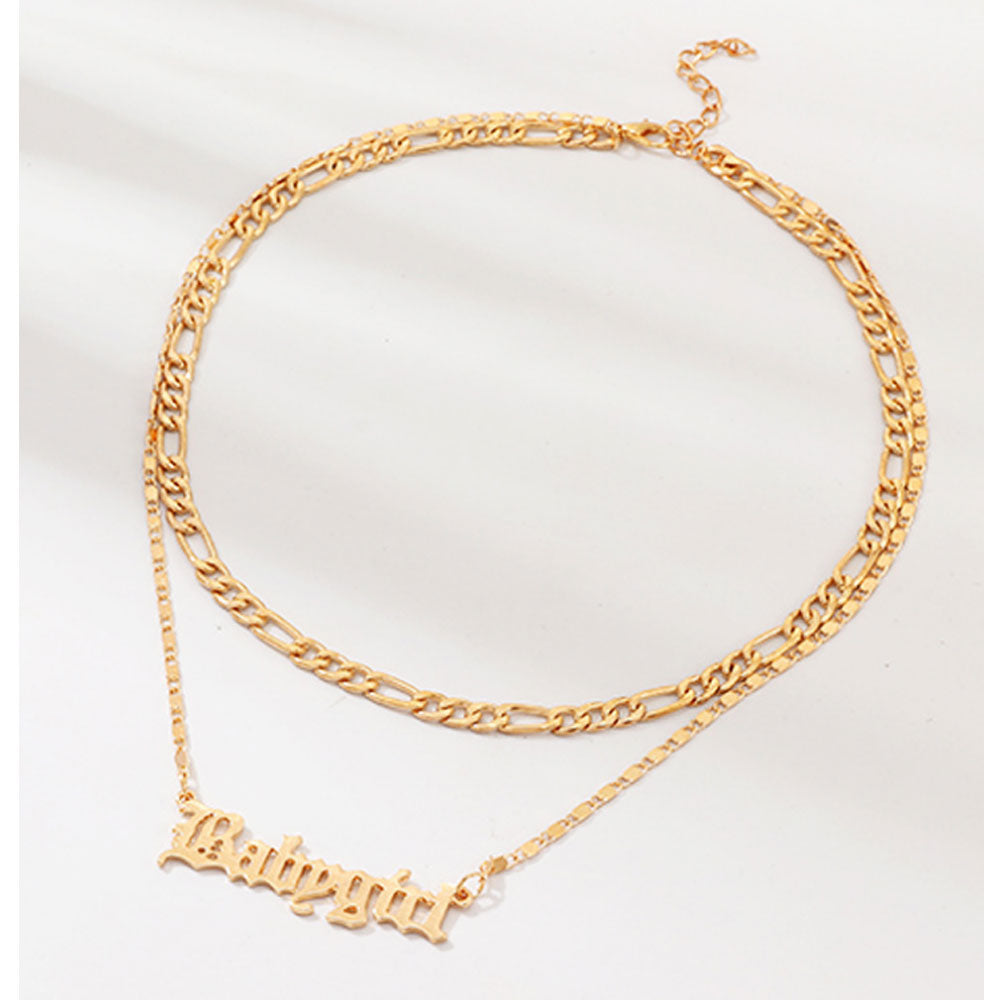 alloy with gold color cuban chains double layered babygirl plate necklace jewelry