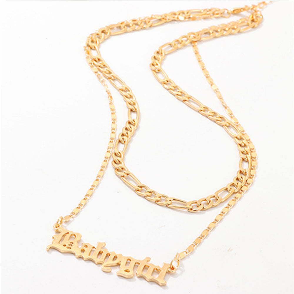 alloy with gold color cuban chains double layered babygirl plate necklace jewelry