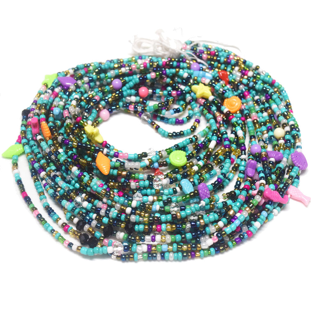 summer turquoise sea shell beach charms adjustable bulk tie on waist beads cotton cord with clasp belly chain jewelry for women