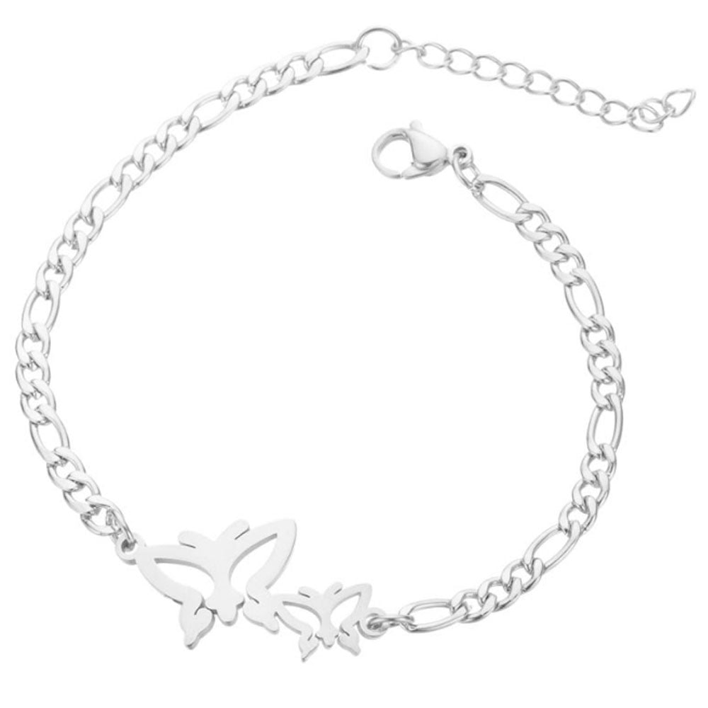 fashion Stainless steel Miami Cuban Chain silver Butterfly Charm Bracelet Jewelry chain
