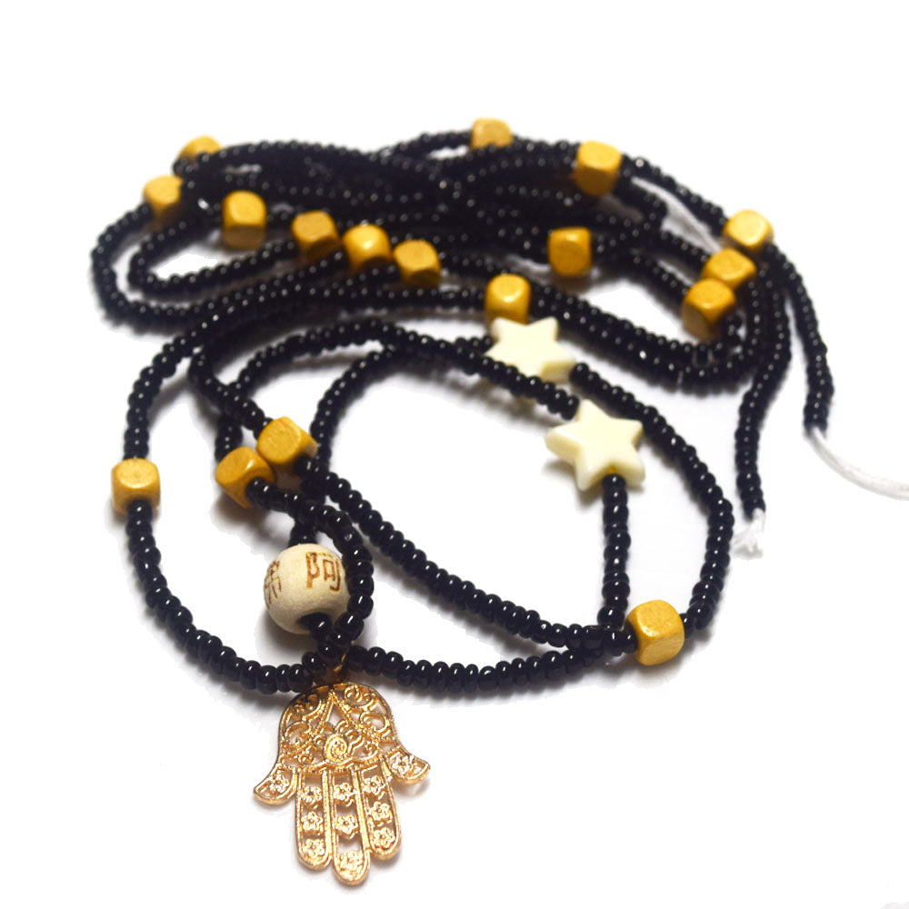 handmade african culture plus size wood hamsa hand eye charn pedant waist beads for weight loss cotton cord belly chain jewelry