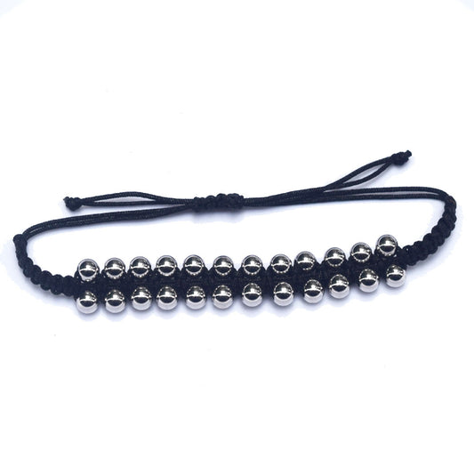 custom fashion trendy ladies handmade two rows of stainless steel beads 6mm non-tarnish adjustable hand bracelet jewelry women's