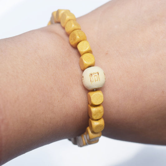 trendy handmade elastic cord stretchy square wood beads beaded chinese buddhist Amitabha charm bead bracelet jewelry women