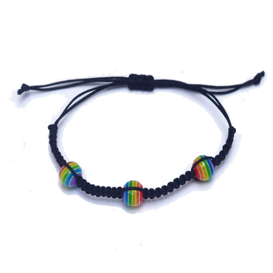 fashion black cord braided woven plastic gay pride charm bead adjustable bracelet lgbt lesbian bracelets unisex jewelry bulk
