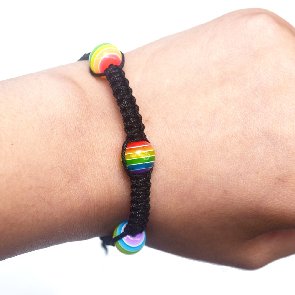fashion black cord braided woven plastic gay pride charm bead adjustable bracelet lgbt lesbian bracelets unisex jewelry bulk