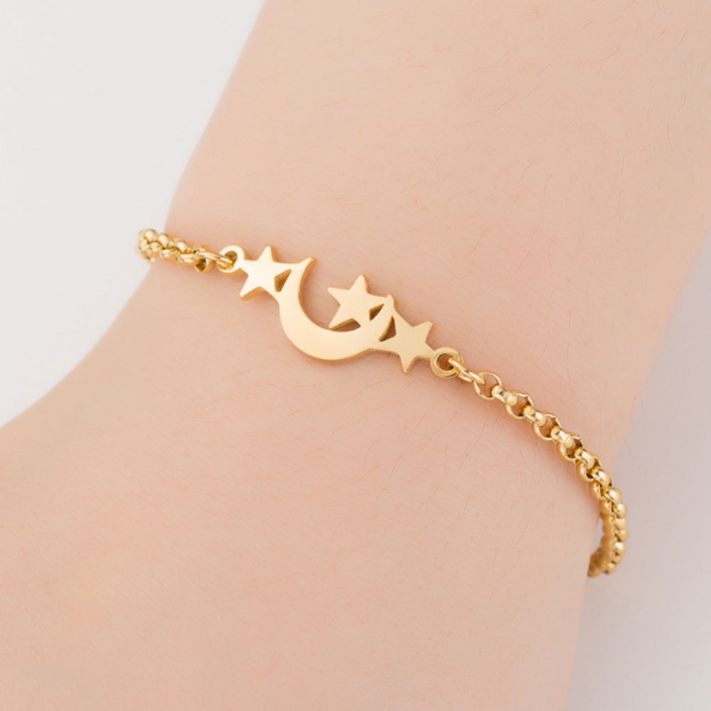 fashion bracelet 316 surgical stainless steel star moon charm bangle bracelet jewelry women silver gold and rose gold