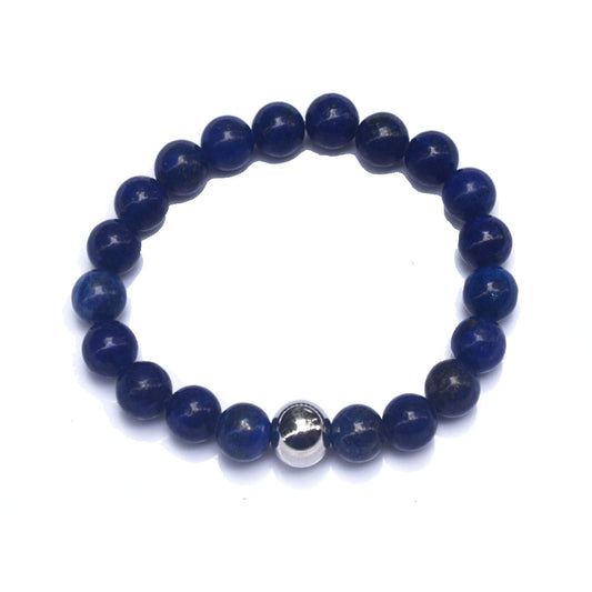 Fashion handmade 8mm blue lapis crystal bead 10mm stainless steel bead healing energy friendship bracelet bangle jewelry Women