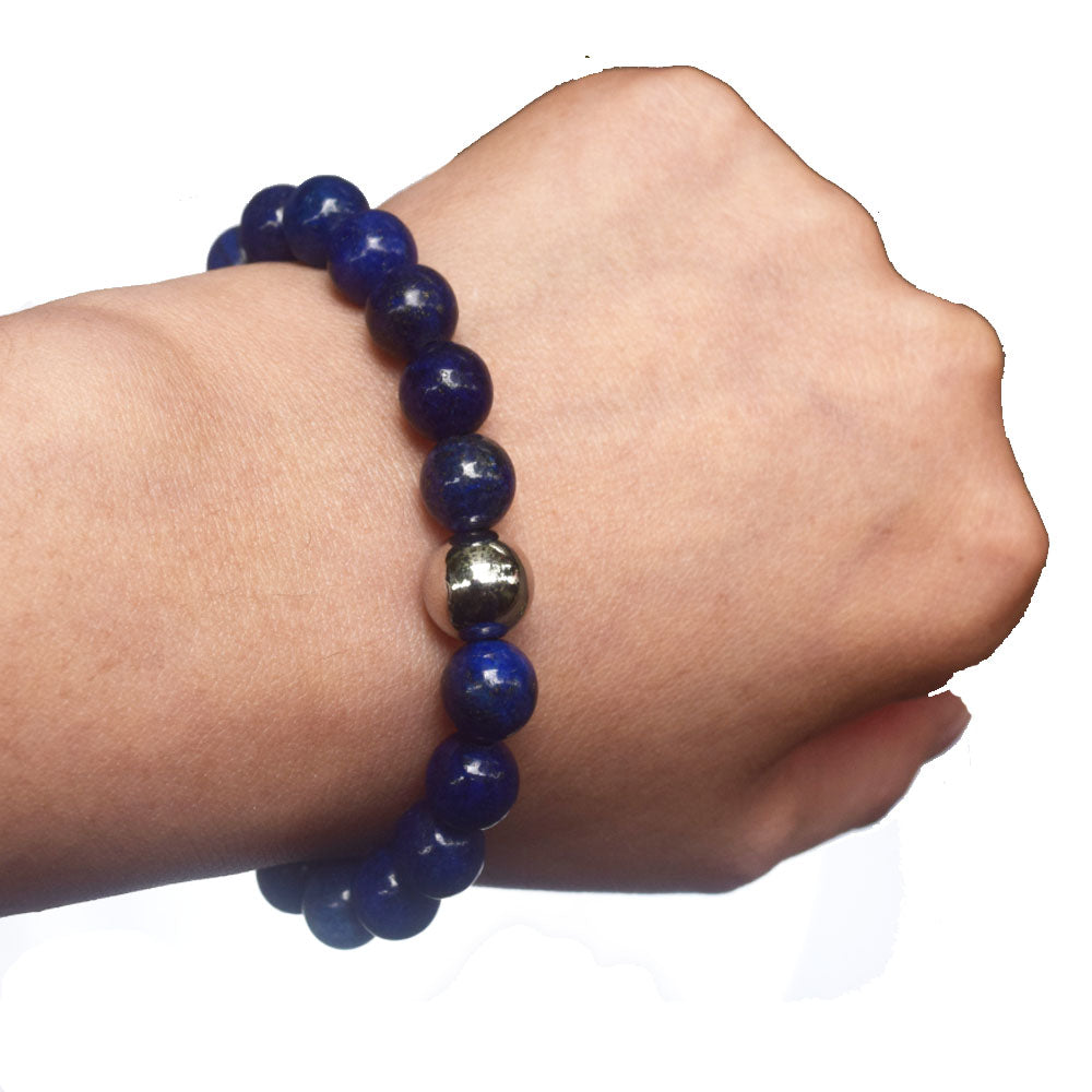 Fashion handmade 8mm blue lapis crystal bead 10mm stainless steel bead healing energy friendship bracelet bangle jewelry Women