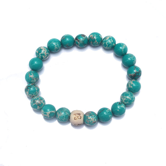 Handmade healing stone green 10mm imperial jasper jade chinese Amitabha charm beads beaded bracelet jewelry men elastic cord