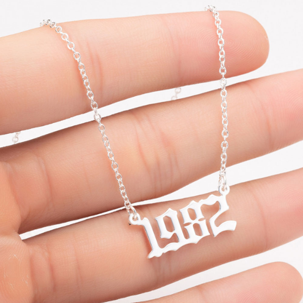 gold plated personalized birth birthday new year number chain necklace stainless steel wholesale