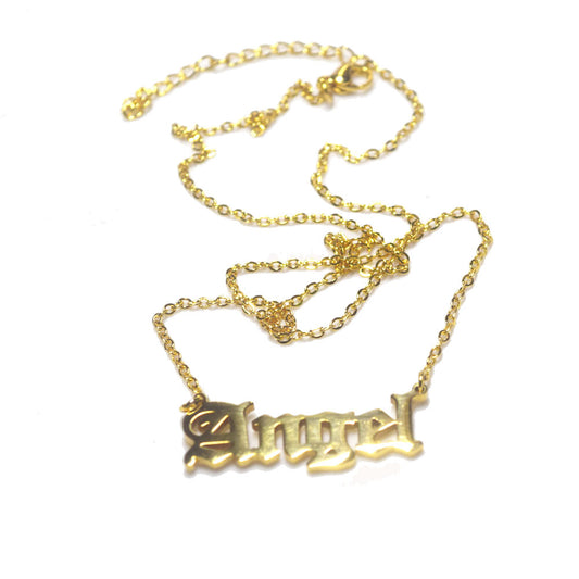 stainless steel 18k gold plated 18 inches alloy angel old english font letter pendant chain necklace Jewelry women
