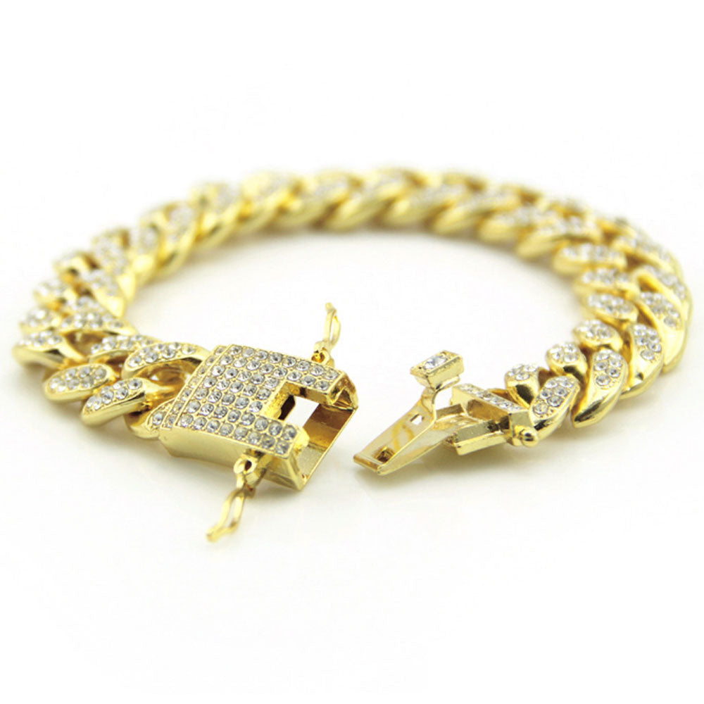 cheap 12mm wide hip hop iced ice out rhinestone diamond cuban link tennis bling chain bracelet jewelry men