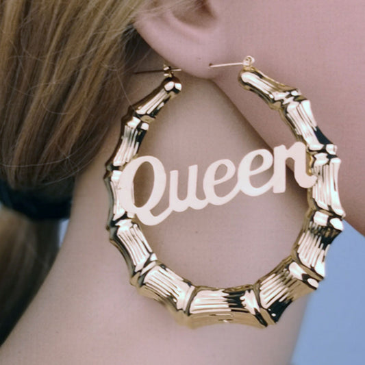 9cm vintage gold plated alloy Queen bamboo gold plated earrings big hoops charm for women