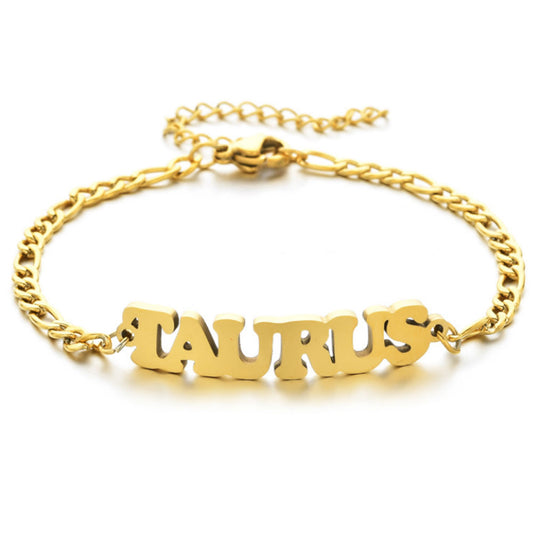 fashion stainless steel gold silver English Font letter zodiac sign charm nk chain bracelet jewelry women