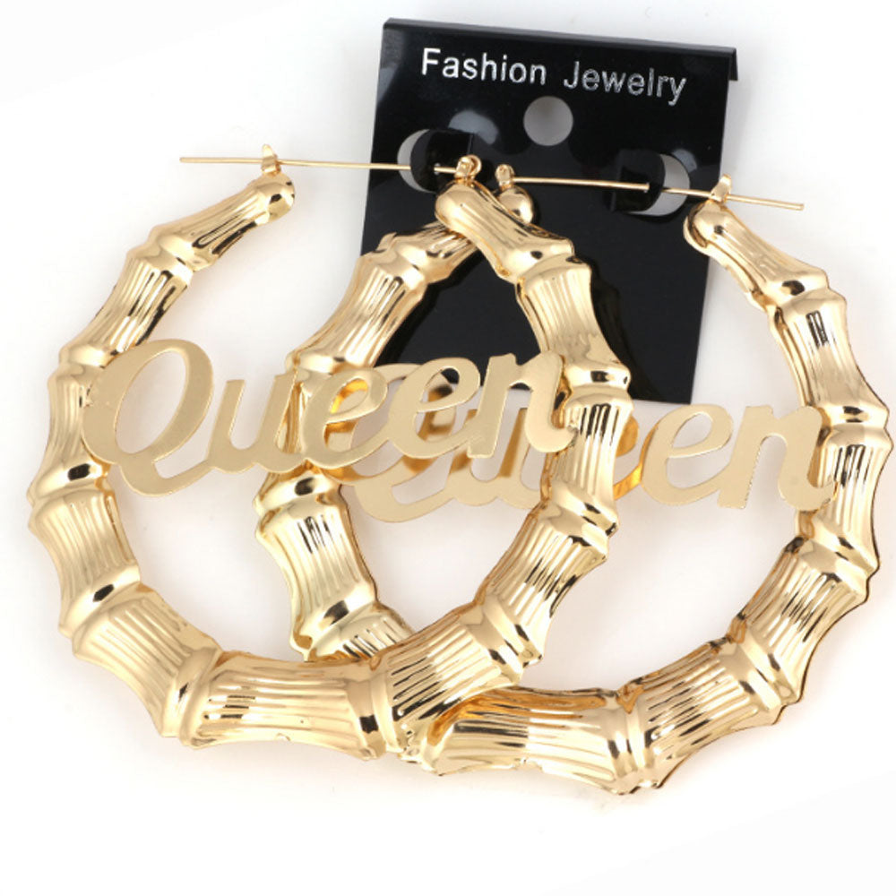 9cm vintage gold plated alloy Queen bamboo gold plated earrings big hoops charm for women