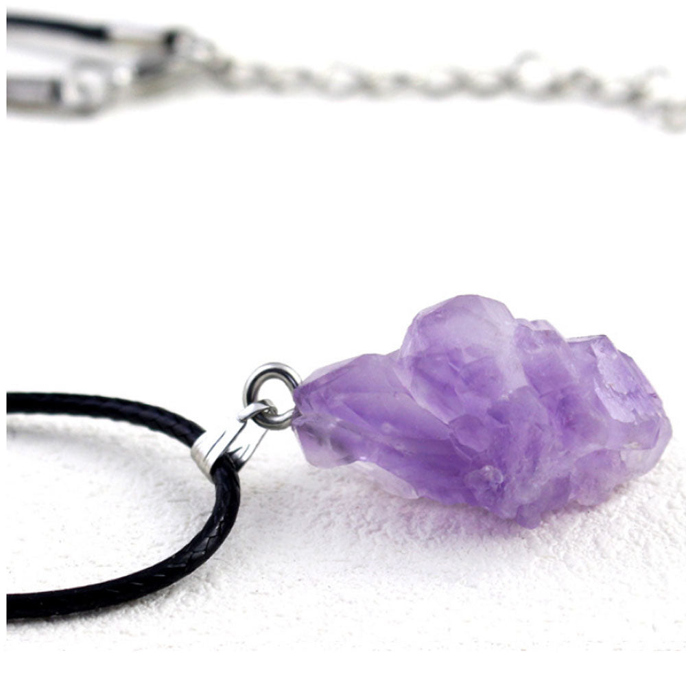 wax cord and alloy chain semi-precious amethyst pendant crystals healing rough stones necklaces natural