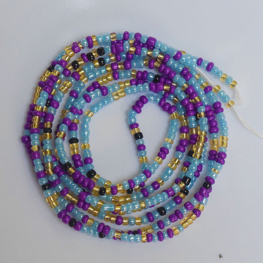 blue mix fashion african mix glass seed beads tie on waist beads belly body chain with clasp double cotton string for ladies
