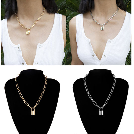 alloy fashion chunky gold lock pendant necklace for women wholesale
