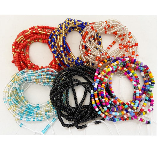 adjustable Ladies sexy loss weight plus size African ghana cotton string tie on body belly chain waist beads jewelry for party
