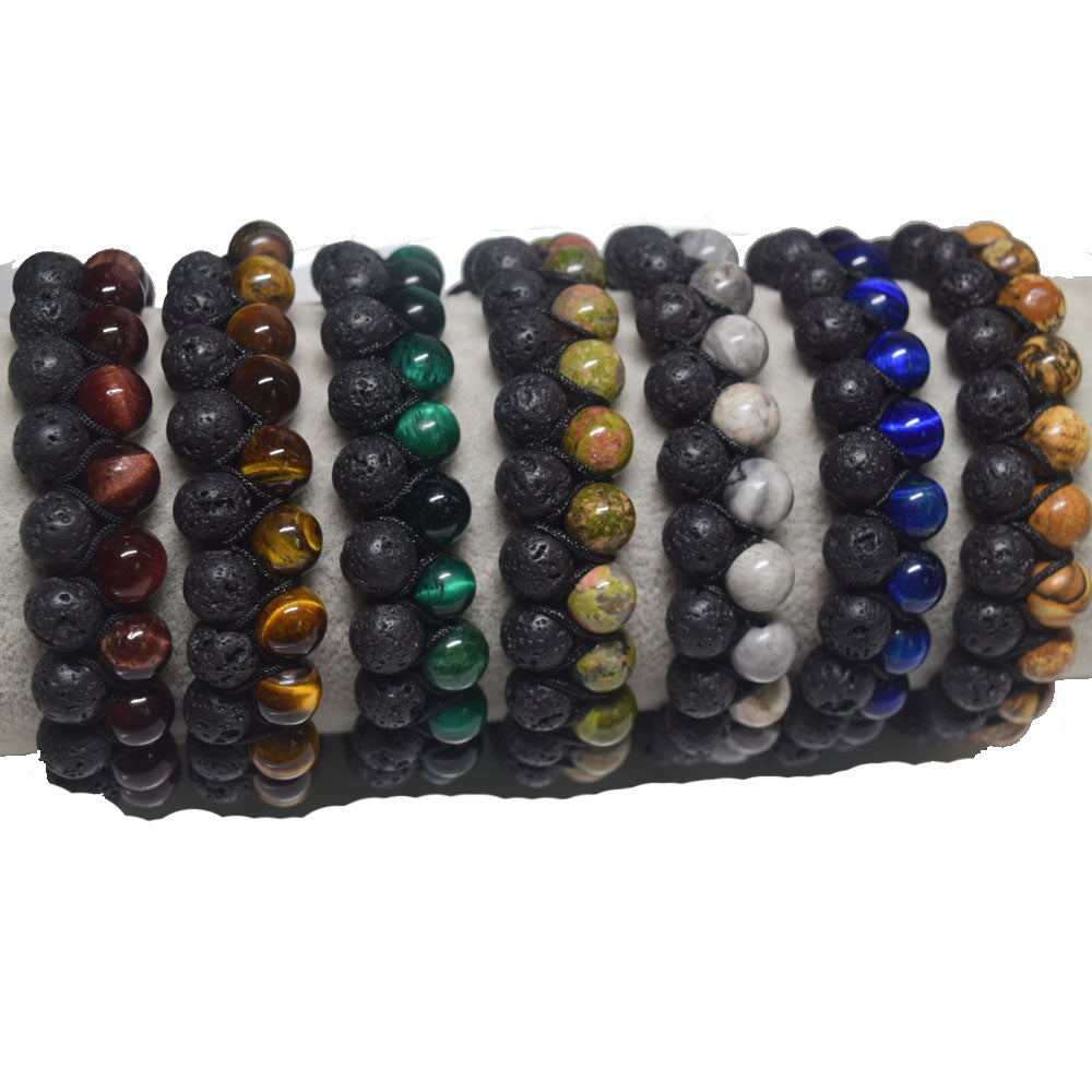 unique handmade healing natural gem- stones handmade 2 rows stone bracelet jewelry unisex adjustable men