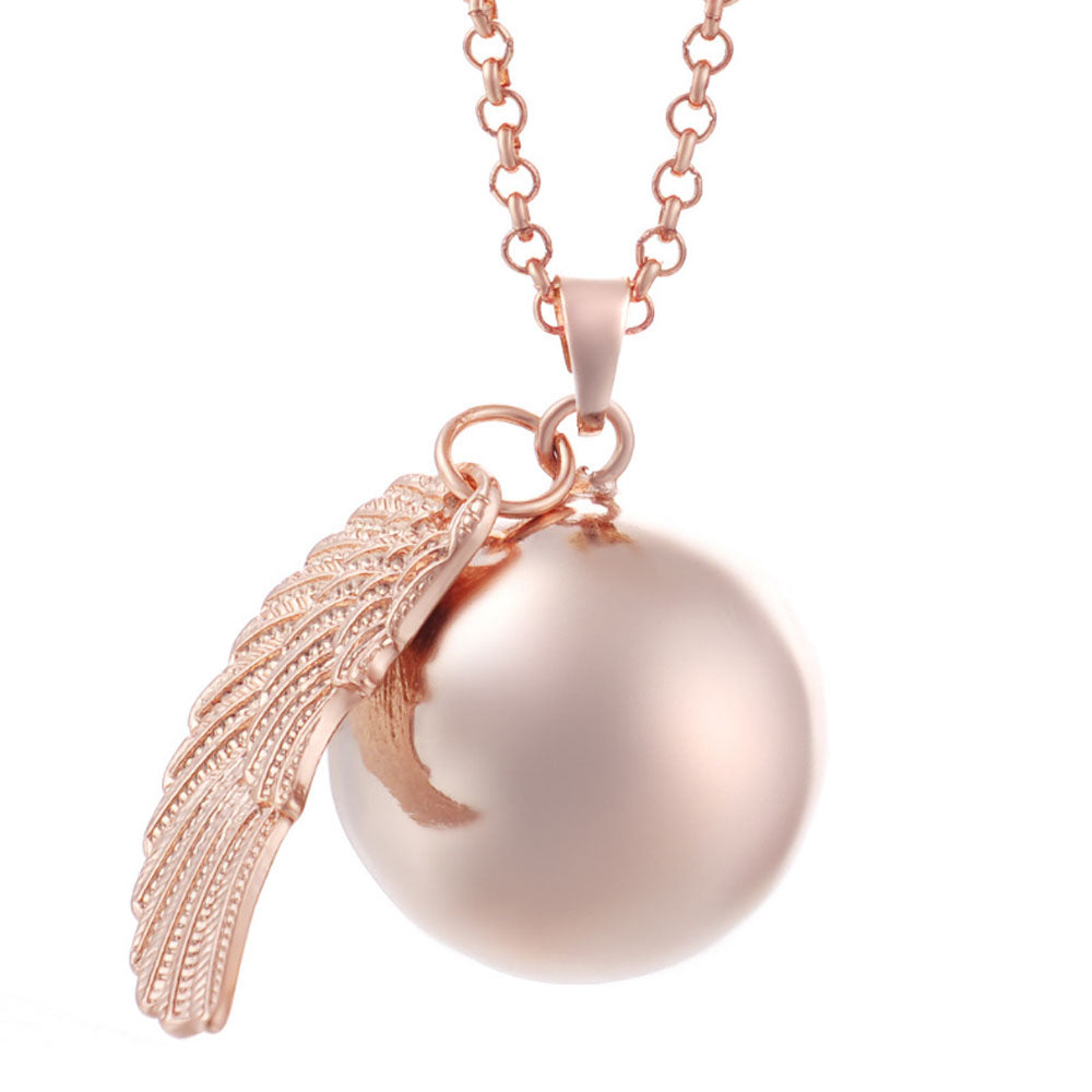 Wholesale Rose gold 25MM Bali Pregnancy Chime Hollow Ball Mexcian Pendant Bola Necklace Jewelry 80cm chain