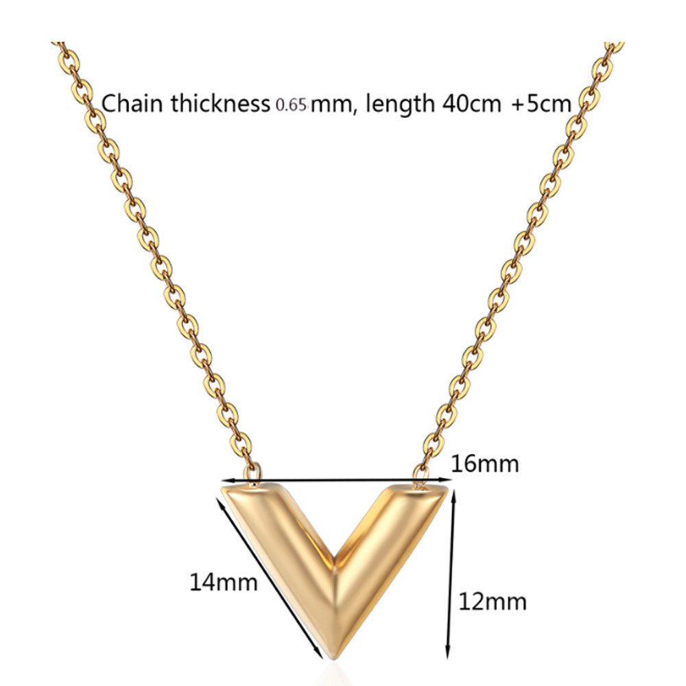 fashion stainless steel v letter shape pendant necklace women