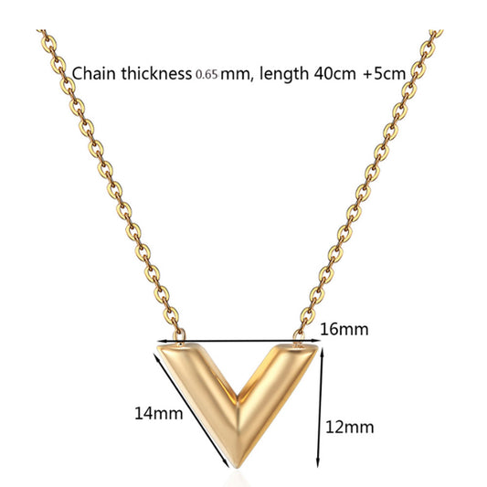 fashion stainless steel v letter shape pendant necklace women