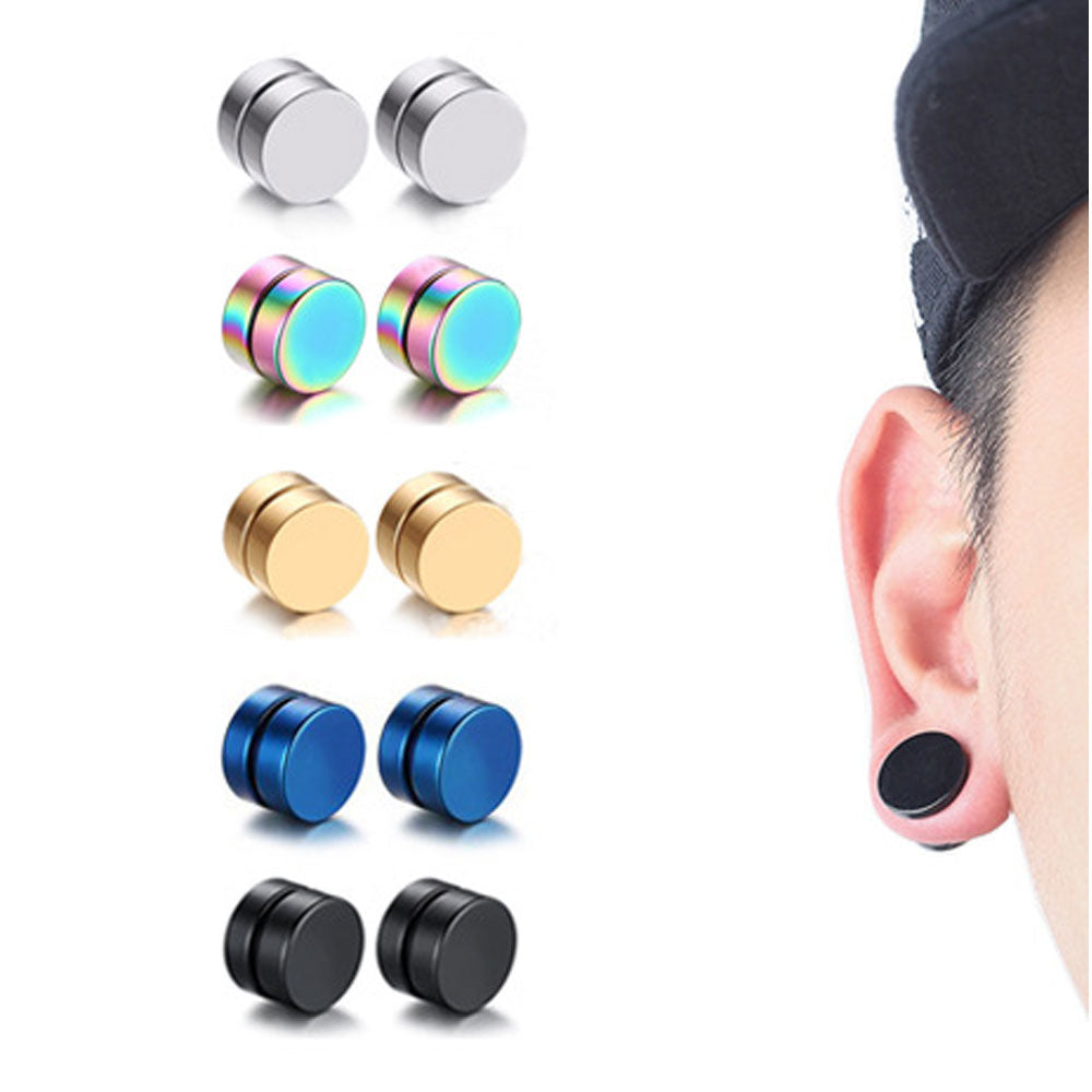 stainless steel magnet earring man stud 6MM 8MM 10MM 12MM Black silver gold blue colorful are all available