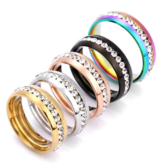 stainless steel rhinestone zircon beads iced out inlay dainty finger rings jewelry for women and men
