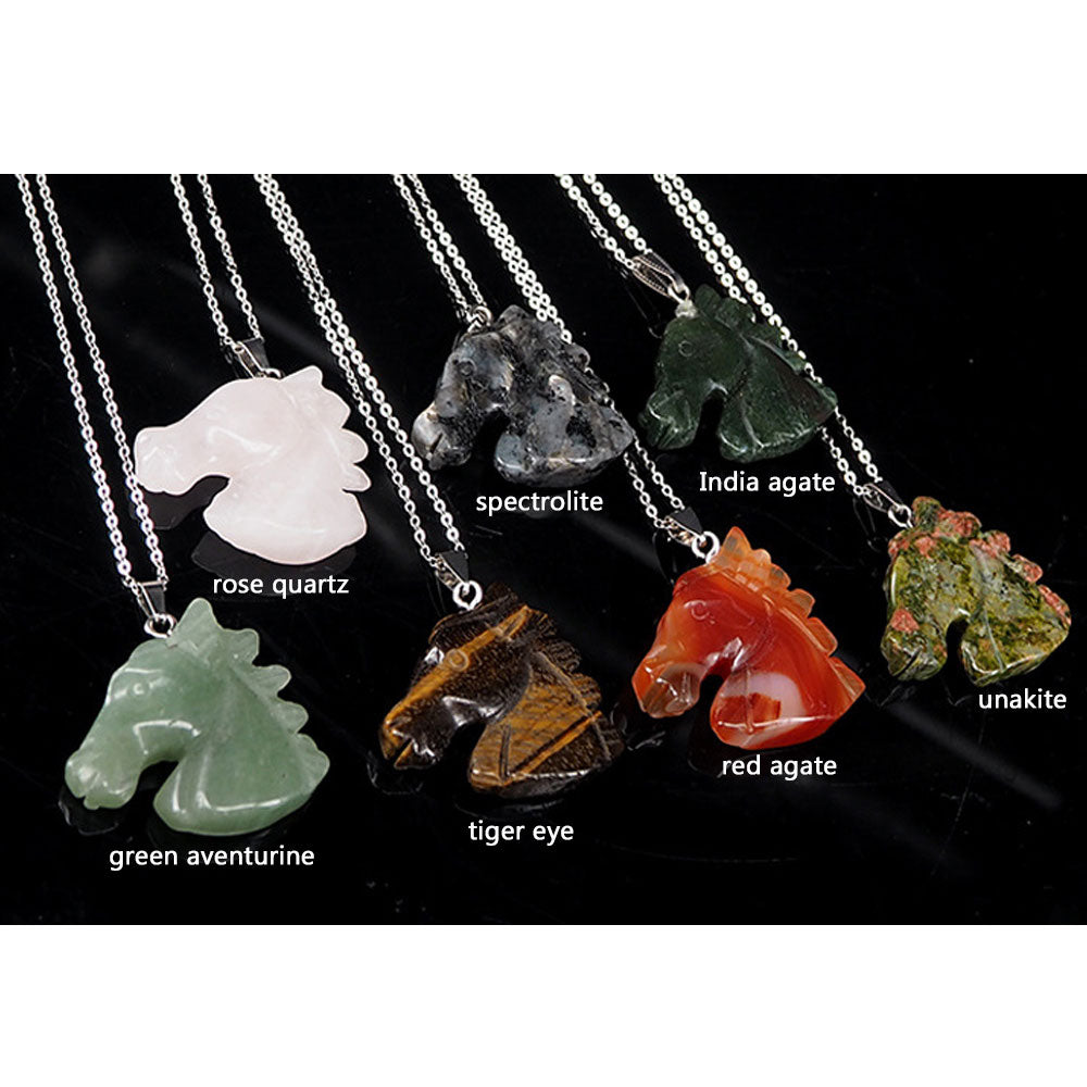natural gem stone horse shaped head pendant necklace jewelry