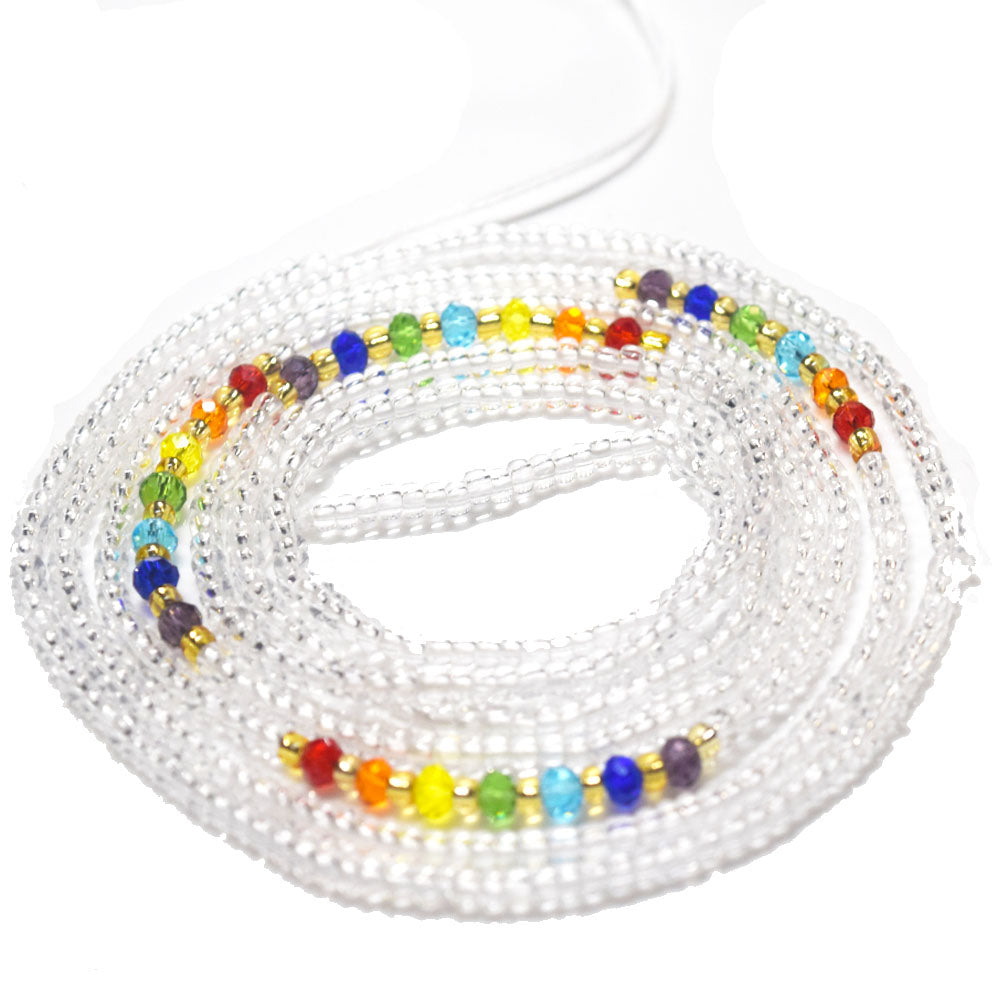 new clear white rainbow crystals weightloss double string adjustable tie on african waist beads belly chain women body jewelry