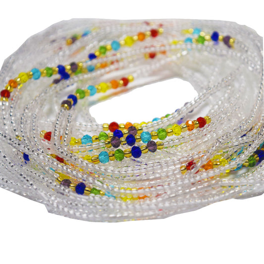 new clear white rainbow crystals weightloss double string adjustable tie on african waist beads belly chain women body jewelry