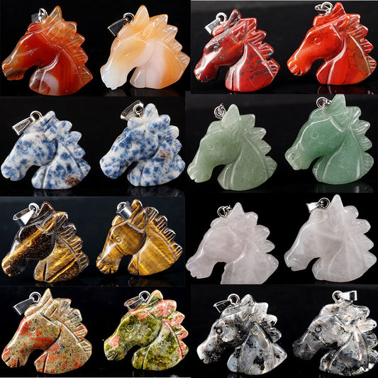natural gem stone horse shaped head pendant necklace jewelry