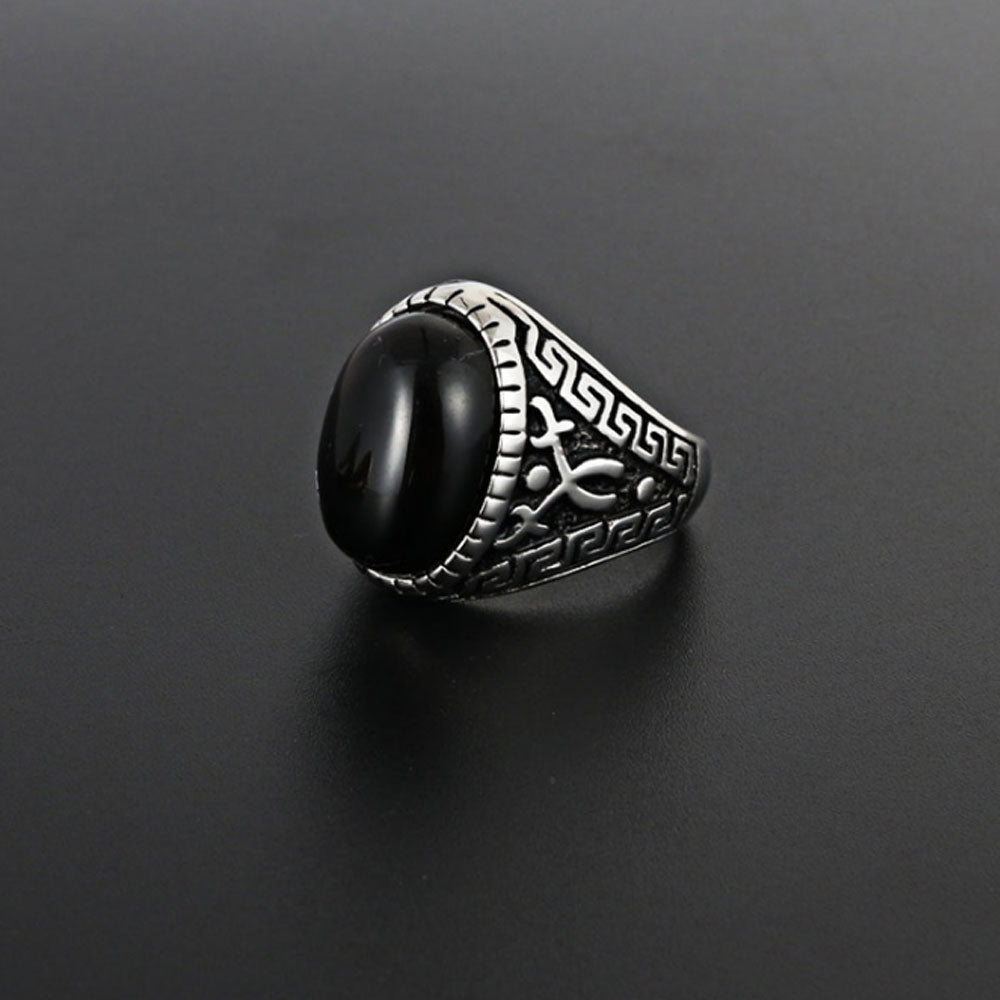 high quality men titamuim steel punk finger ring for men natural stone rings with black stone and tiger eye stone