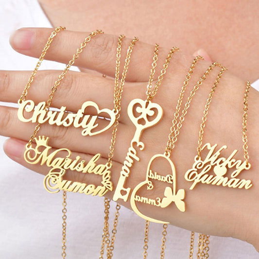 fashion gold plated stainless steel custom name heart charm pendant necklace personalised