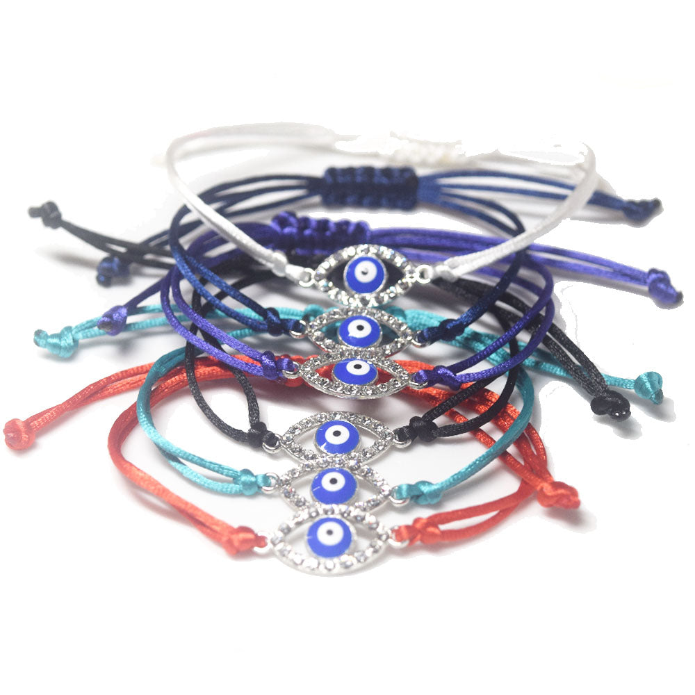 unique red black pink purple blue white string rope cord braid braided glitter cz d-evil eye bracelet jewelry women adjustable