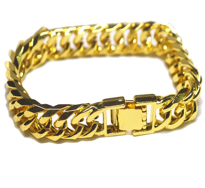 Hip hop chain men bracelet jewelry 12mm wide chemical gold plated color dubai new gold filled miami cuban link Chains