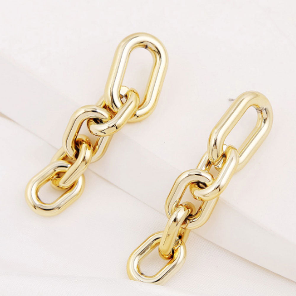 brass alloy gold color women chunky chain link dress earring long jewelry