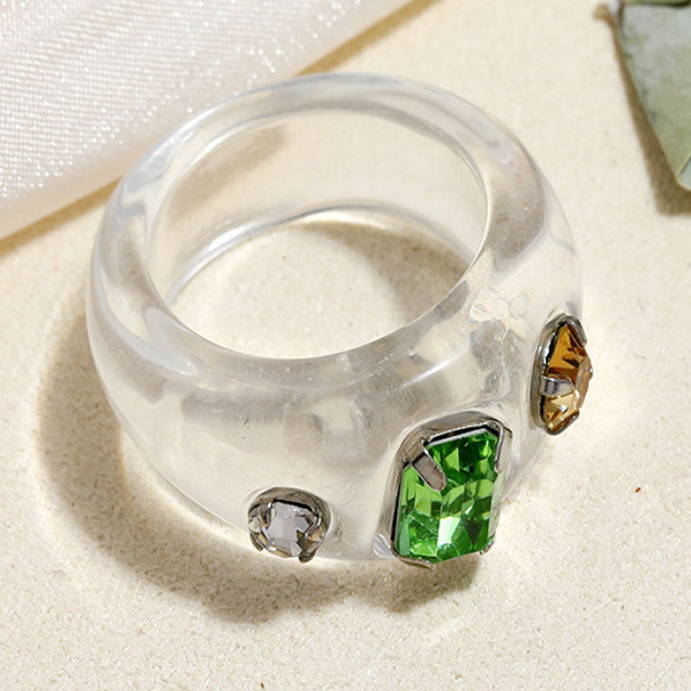 Korean style punk design plastic acrylic resin rhinestone beads paving finger rings jewelry unisex