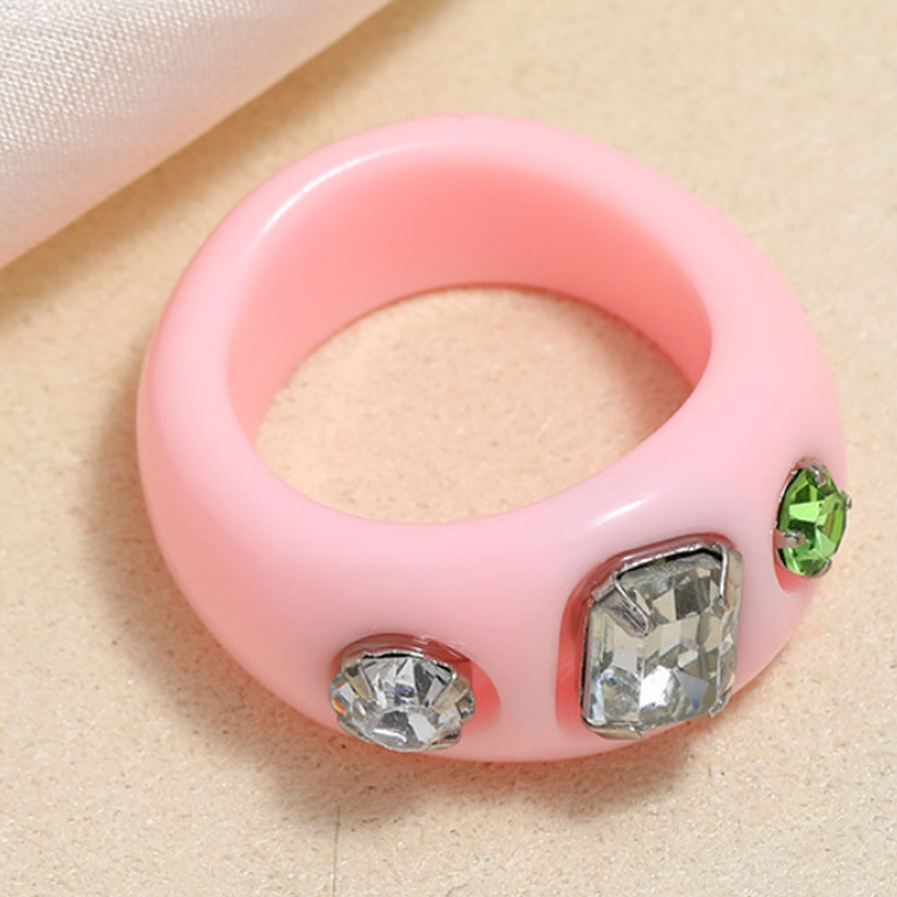 Korean style punk design plastic acrylic resin rhinestone beads paving finger rings jewelry unisex