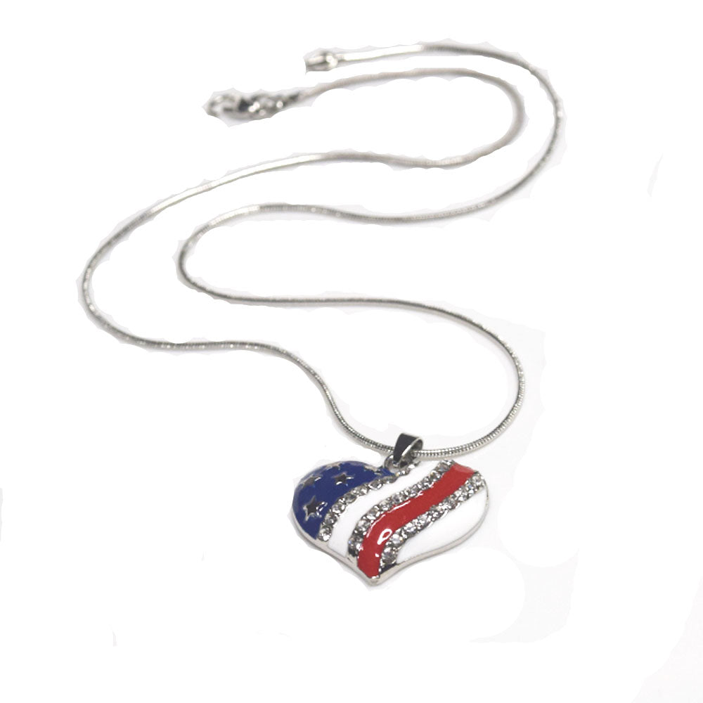 fashion US America Flag color Enamel rhinestone beads heart shaped charm pendant necklace jewelry