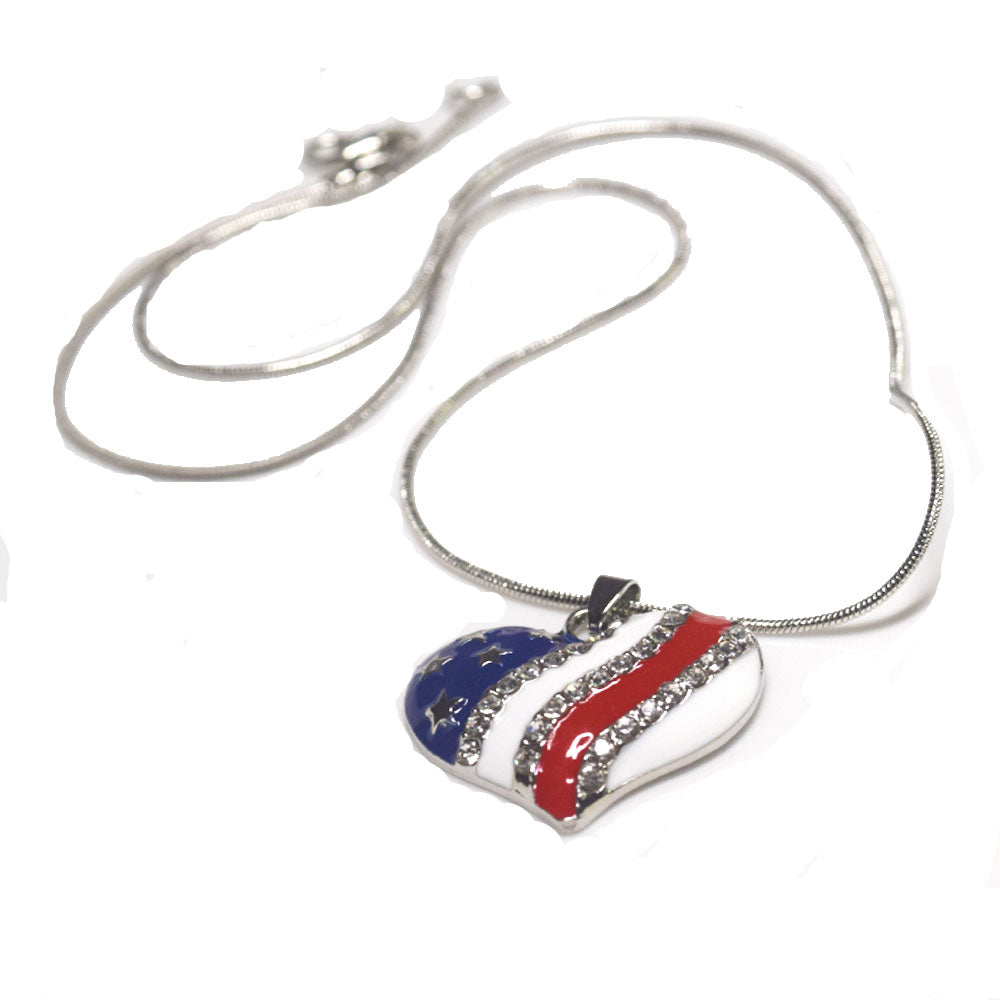 fashion US America Flag color Enamel rhinestone beads heart shaped charm pendant necklace jewelry