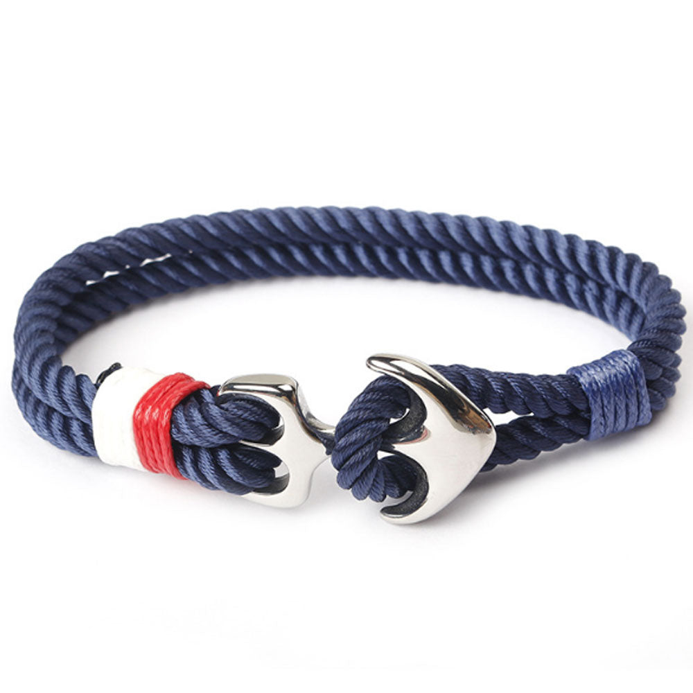 handmade multi-color nylon cord rope woven stainless steel sailing anchor bracelet