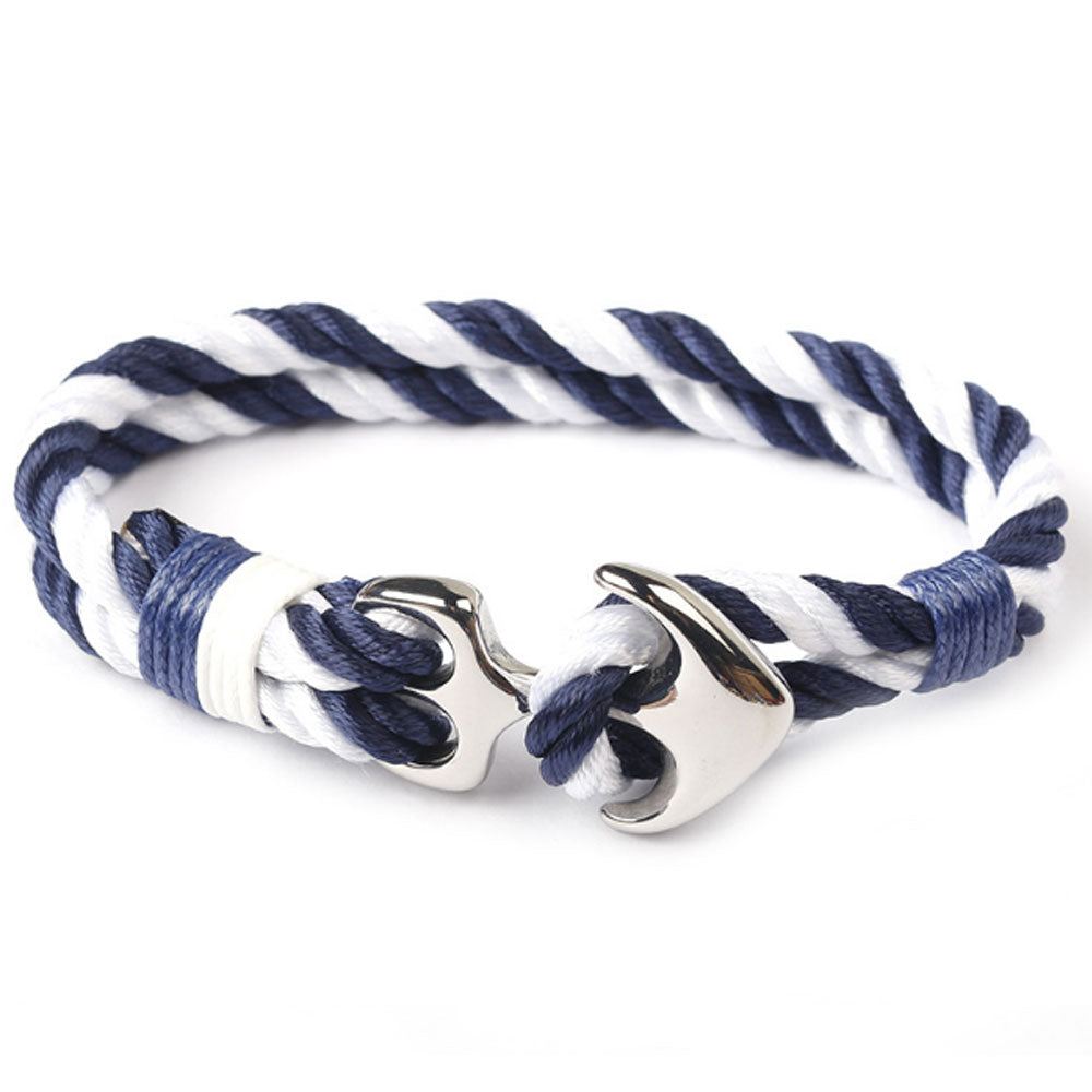 handmade multi-color nylon cord rope woven stainless steel sailing anchor bracelet