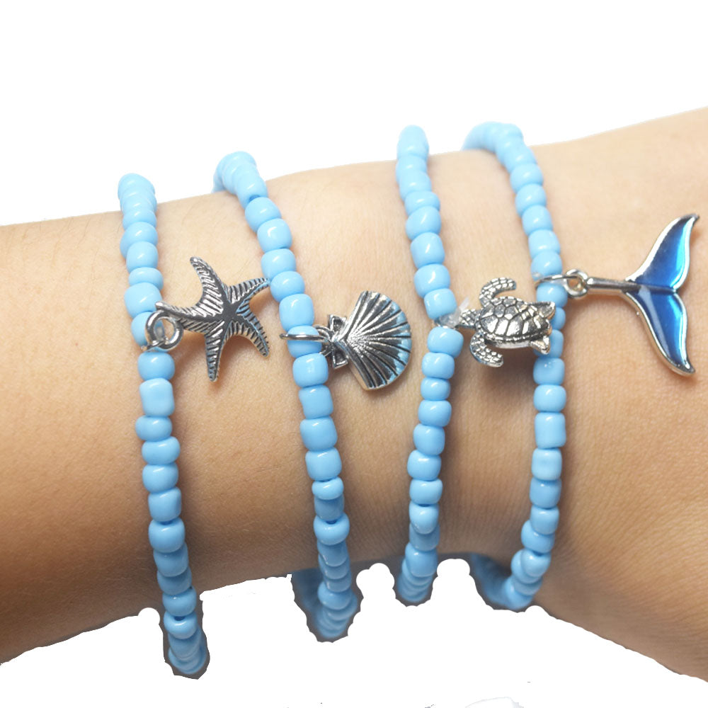 custom bohemian colorful elastic vacation sea beach surfing turtle seashell maermaid conch shell bracelet jewelry bracelets