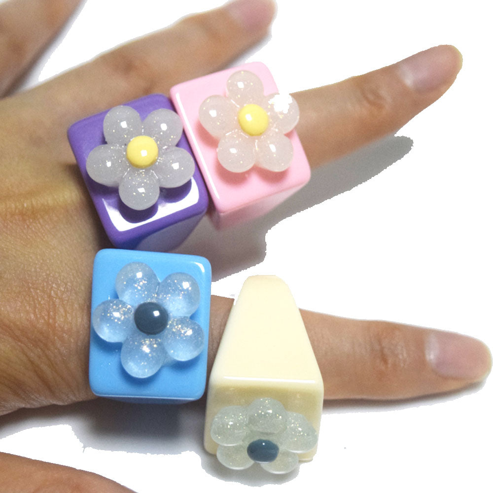 Korean style punk design plastic acrylic resin flower charm lovely finger ring women kids rings jewelry unisex