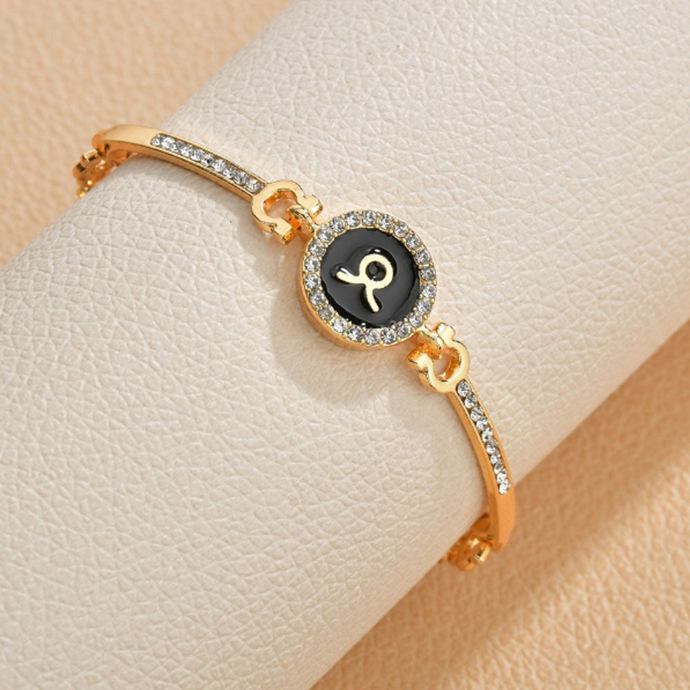 wholesale cubic zirconia diamond beads paving brass bangle 12 zodiac sings charm chain bracelet women adjustable
