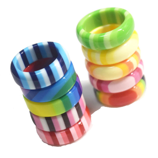 Korean style punk design plastic acrylic resin rainbow color finger ring women kids rings jewelry unisex