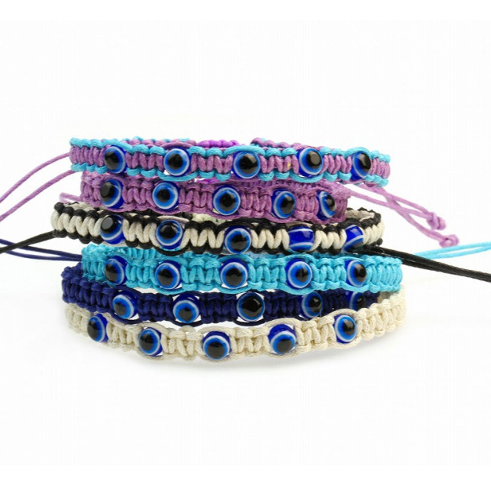 adjustable string cord rope woven good luck lucky turkish d-evil blue eye gift bracelet hand jewelry