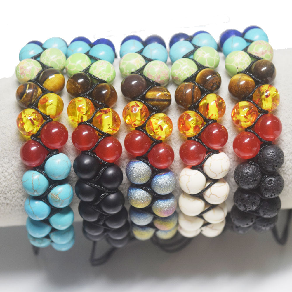 fashion trendy handmade natural tumble set healing 7 chakra stone beads beaded adjustable bracelet jewelry women